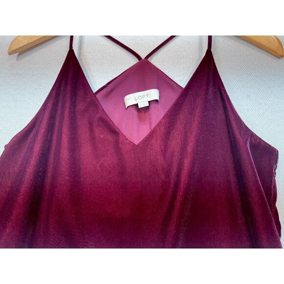 Loft Womens Velvet Strappy Cami Tank Top Size M Burgundy V-Neck Chic Summer - Picture 6 of 13